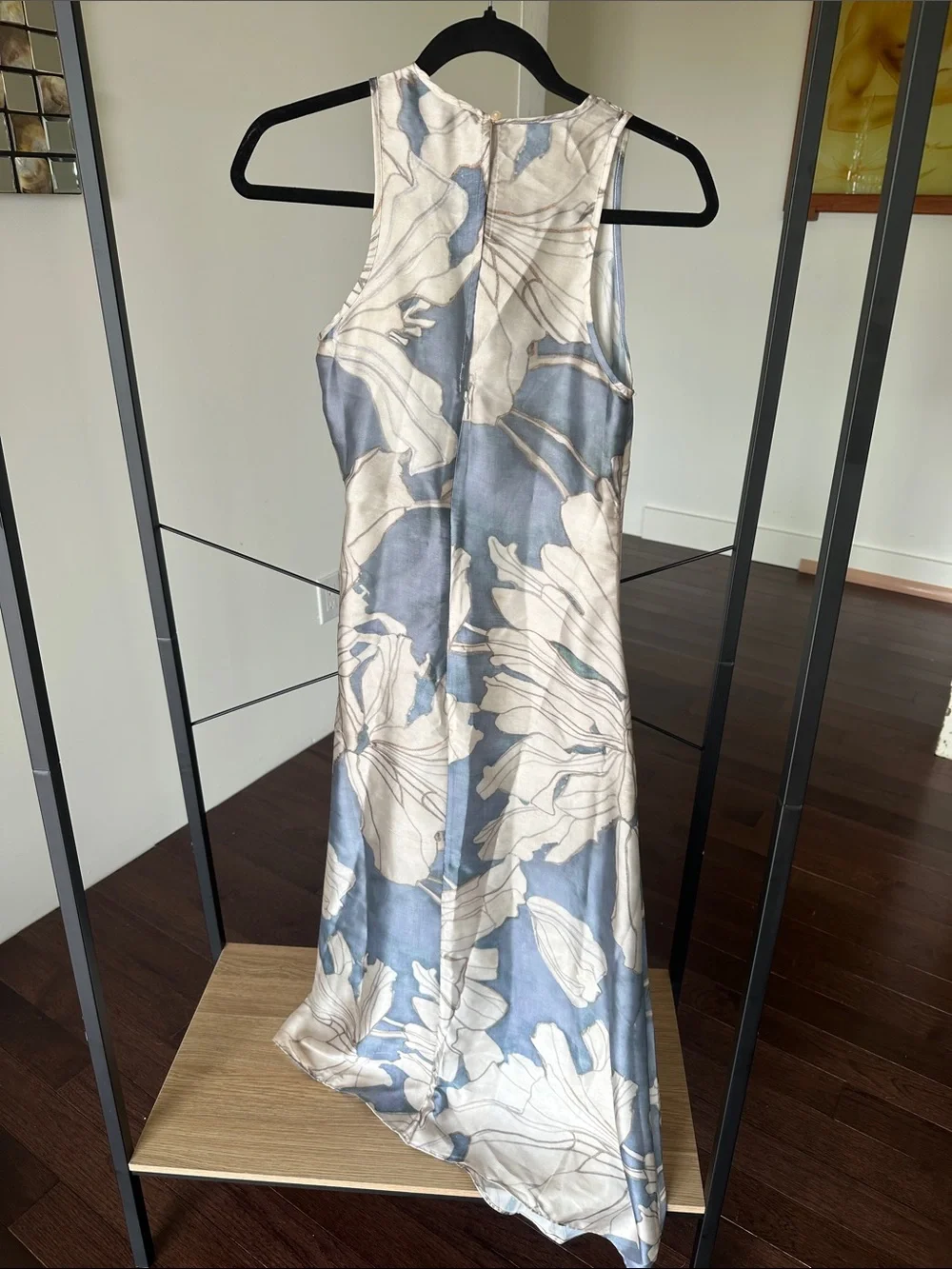 REISS Mieke Satin Floral Drape Midi Dress in Blue Size US 2 NEW with tag